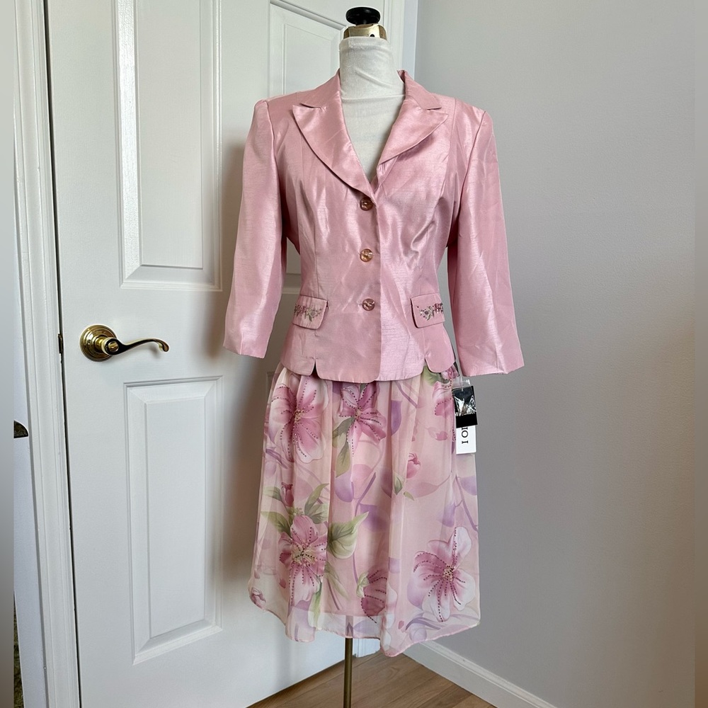 NWT Studio I Pink Beaded Mother of the Bride Skirt Jacket Set Dress Suit Sz 10